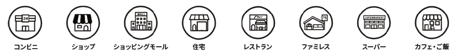 コンビニ ショップ ショッピングモール 住宅 レストラン ファミレス スーパー カフェ・ご飯